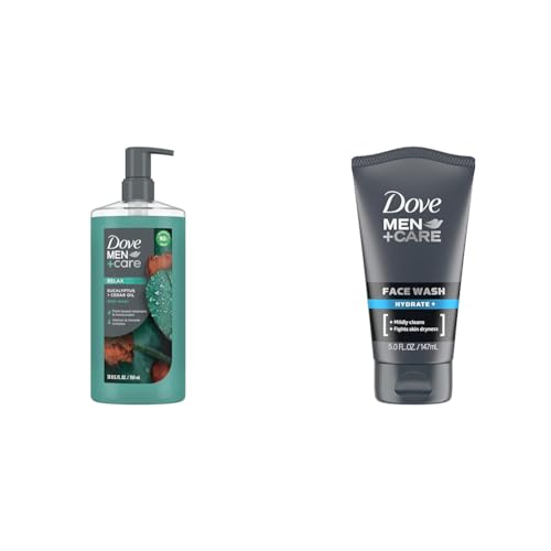 DOVE MEN + CARE Eucalyptus + Cedar Oil Body Wash 26 oz + Hydrate Plus Face Wash 5 Fl Oz Bundle