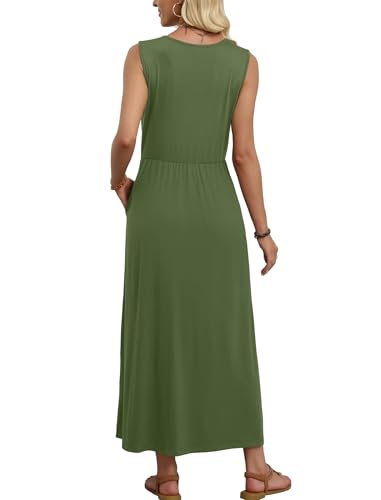 WIHOLL Summer Maxi Dresses for Women Flowing Long A-Line Sleeveless Sundresses with Pockets