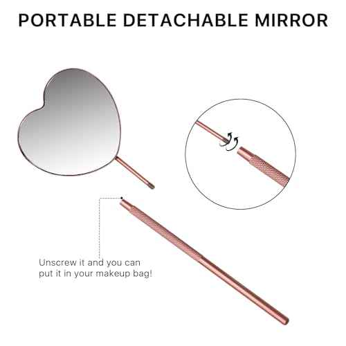 2.2inch Lovely Lash Mirror, Heart Shaped Detachable Stainless Steel Eyelash Mirror for Eyelash Extensions, Lash Supplies and Tool for Techs, Pink