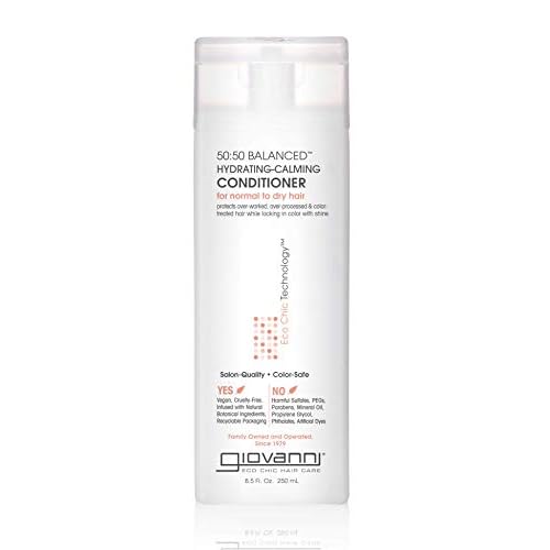 GIOVANNI Eco Chic 50:50 Balanced Hydrating Calming Conditioner - Leaves Hair pH Balanced for Over-Processed, Lauryl & Laureth Lauryl & Laureth Sulfate Free, No Parabens, Color Safe - 8.5 oz