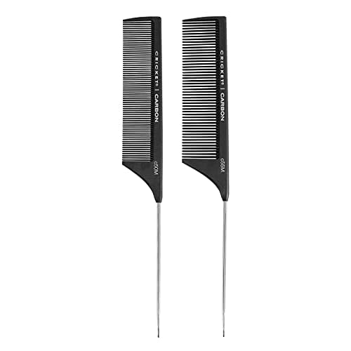 Cricket C50M & C55M Professional Carbon Rattail Comb Set for Hair Stylists, Fine & Medium Tooth, Anti-Static, Heat-Resistant, Seamless Teeth, Durable Lightweight Tail Combs - 2-Pack