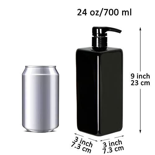 Youngever 3 Pack Pump Bottles for Shampoo 24 Ounce, Empty Shampoo Pump Bottles, Plastic Square with Lockdown-Leak Proof-Pumps (Black)