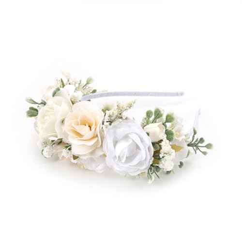 White Ivory Flower Crown Hairband for Girls Birthday Party Princess Floral Headband for Little Bridesmaids Wedding Photo Prop