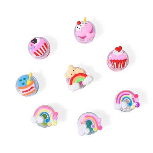8PCS Cute Lip Gloss for Girls, Party Favors Lip Balm Set for Kids, Assorted Fruity Flavors Cute Cupcake of Rainbow Designs Birthday Gift
