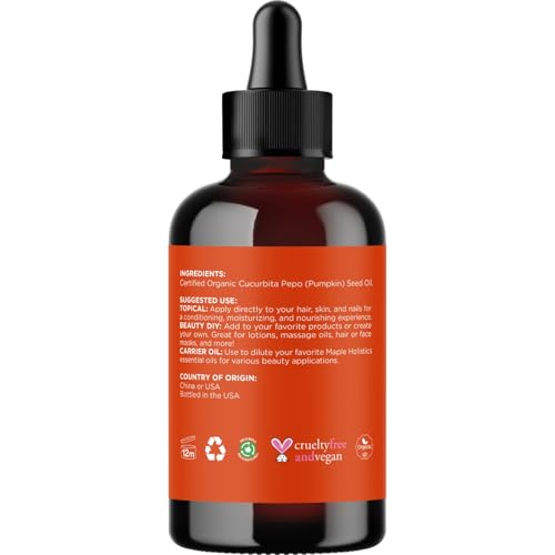 Maple Holistics Organic Pumpkin Seed Oil - 4oz Cold Pressed Hair & Face Oil with USDA Certification - Pure & Unrefined