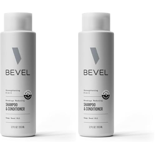 Bevel Shampoo and Conditioner for Men with Hemp Seed Oil and Biotin, 2 in 1 Strengthening Formula Conditions and Moisturizes Hair to Reduce Breakage, For Coarse, Curly and Textured Hair, 12 Oz