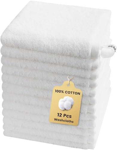 SEMAXE 12-Pack Cotton Washcloths with Hanging Loops, White