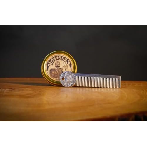 Defender Mens Grooming Set for Mustaches | Defender Mustache Balm 1oz and Platinum Comb Set