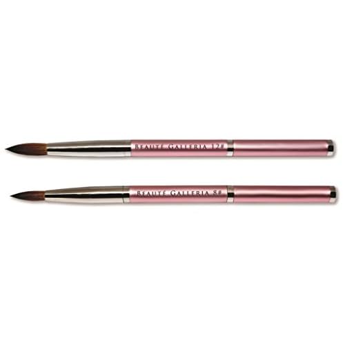 Beaute Galleria 2 Pieces Kolinsky Sable Round Acrylic Nail Art Brush Set, Manicure Detail Painting Nail Art Pen (Size 8, 12)