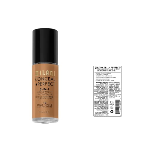 Milani Conceal + Perfect 2-in-1 Foundation + Concealer - Spiced Almond (1 Fl. Oz.) Cruelty-Free Liquid Foundation - Cover Under-Eye Circles, Blemishes & Skin Discoloration for a Flawless Complexion