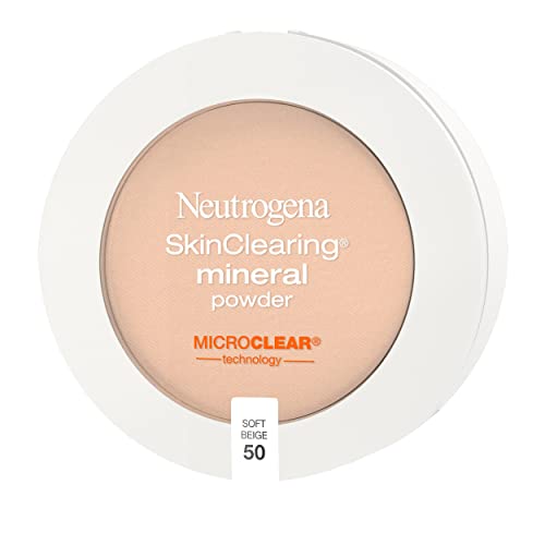 Neutrogena SkinClearing Mineral Acne-Concealing Pressed Powder Compact, Shine-Free & Oil-Absorbing Makeup with Salicylic Acid to Cover, Treat & Prevent Breakouts, Soft Beige 50,.38 oz