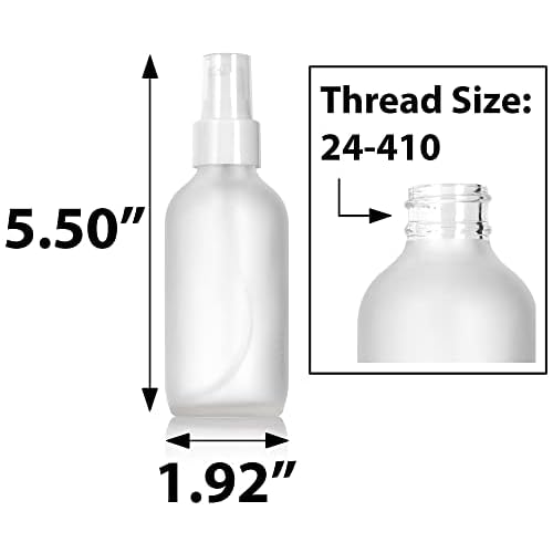 JUVITUS 4 oz / 120 ml Frosted Clear Glass Boston Round Bottle with White Treatment Pump (24 Pack) Refillable Empty Storage Containers