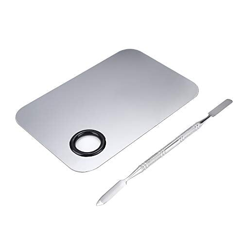 2 Piece Stainless Steel Makeup Palette Set with Spatula - Professional Cosmetic Mixing Tools