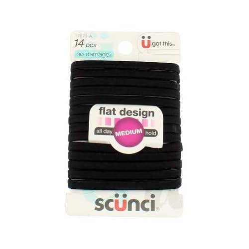 Scunci No-Damage Comfortable Black Hair Ties, Flat Design All-Day Hold, 14-Pieces per Pack (3-Packs)