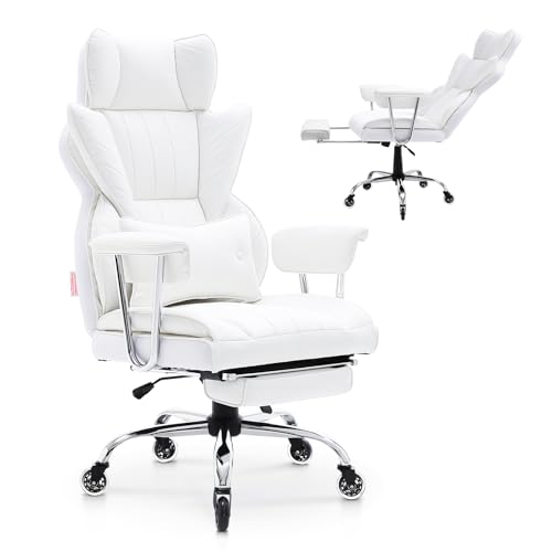 VEVOR Reclining Office Chair with Footrest, Heavy Duty PU Leather