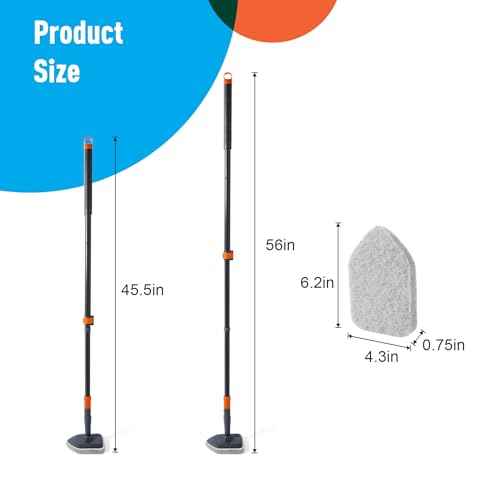 Extendable Shower Scrubber,Bathroom Tub Cleaner Brush with Long Handle-56 inches,Shower Tile Floor Wall Cleaning Tools, Bathtub Brushes for Cleaning with 4 PCS Scrub Pads