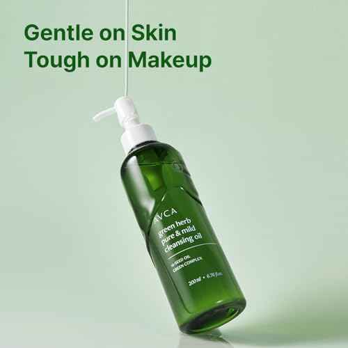 AVCA Green Herb Blackhead Cleansing Oil ? Makeup & Blackhead Remover, Plant-Based Oils with Vitamin E & Squalane, Lightweight Pore Cleanser, Korean Skincare for Normal/Oily Skin, 6.76 fl oz (200 mL)