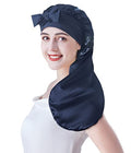 XL Blue Mulberry Silk Sleep Bonnet for Curly Hair - Non-Slip, Adjustable, Long Band