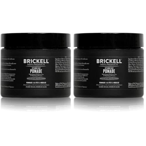 Brickell Men's Products Hair Styling Clay Pomade For Men, Natural & Organic with Strong Hold & Matte Finish, Product for Modern Hairstyles, 2 Ounces, Scented (Pack of 2)