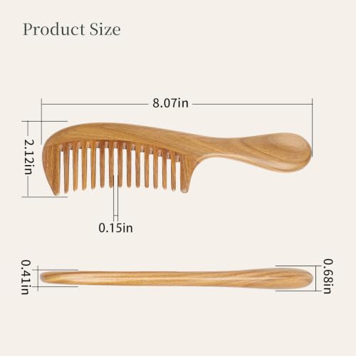 Onedor Green Sandalwood Wide Tooth Hair Comb - Natural Anti-Static Wooden Detangler