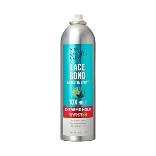 KISS Colors & Care Lace Bond Adhesive Spray Extreme Hold 11.1 oz. - Adhesive for Lace Frontals, Sweat Proof, Water-Resistant, Fast Drying, Efficient Nozzle, Convenient, Super Secure for All Day