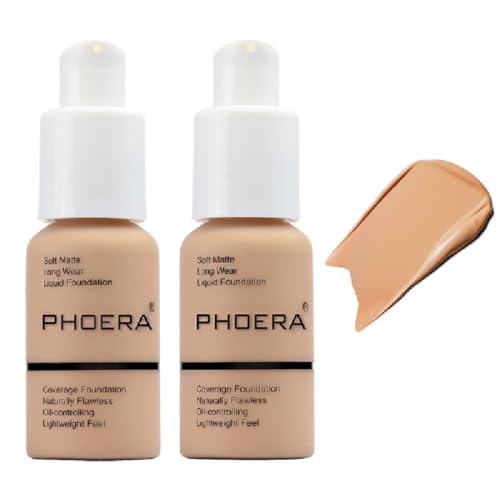 PHOERA Liquid Foundation 104 Buff Beige - Full Coverage, 2 Pack