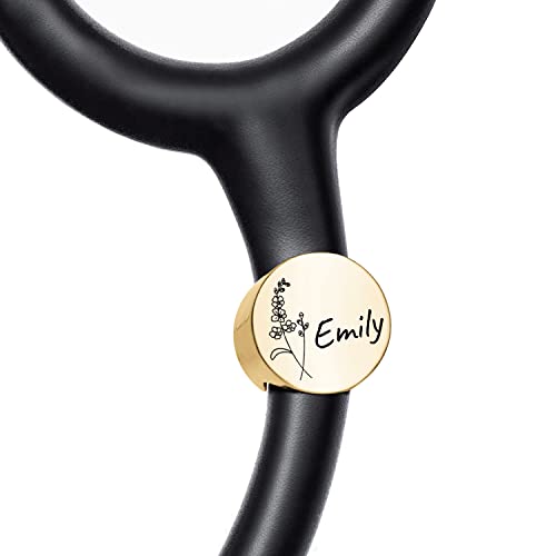 Stethoscope Name Tag Stethoscope Accessories with Birthflower Custom Made Nursing ID Charm Graduation Gifts for Nurse Rose Gold Name Tag Clips For Personalized Name Tag