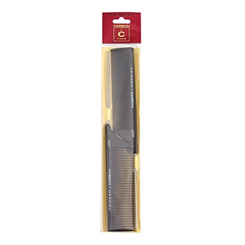 Cricket C50M & C55M Professional Carbon Rattail Comb Set for Hair Stylists, Fine & Medium Tooth, Anti-Static, Heat-Resistant, Seamless Teeth, Durable Lightweight Tail Combs - 2-Pack