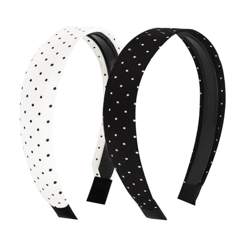 Wecoe Polka Dot Wide Headbands for Women - 2 Pcs Non-Slip Hair Accessories