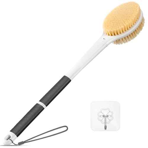 Back Scrubber Anti Slip for Shower: 18.1'' Long Handle Bath Brush with Stiff and Soft Bristles Body Exfoliator Wet or Dry Brushing for Women, Men, Elderly (Charcoal Gray)