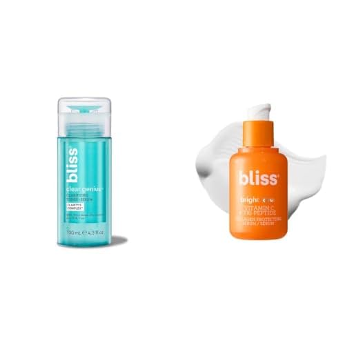 Bliss Clear Genius Clarifying Toner + Serum & Bright Idea Vitamin C + Tri-Peptide Collagen Boosting Serum - Clean - Vegan and Cruelty-Free Skincare