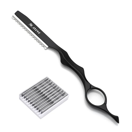 Hair Razors For Cutting Hair 6.89",Professional Styling Thinning Texturizing Cutting Razor with Replacement Blades,Ideal for Salon/Home -11PCS Black