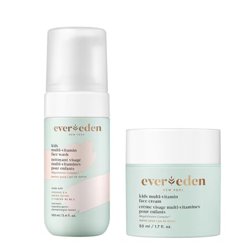 Evereden Kids Happy Face Duo (Melon Juice) - Multi-Vitamin Face Wash & Face Cream Set - Clean & Vegan Skin Care for Kids 3+ - Moisturizing, Nourishing, & Protective Skin Care Set