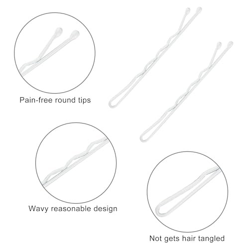 White Bobby Pins, 200Pcs White Hair Pins Waves Bobby Pins for Women, White Gray Hair (2.2inch/5.5cm)