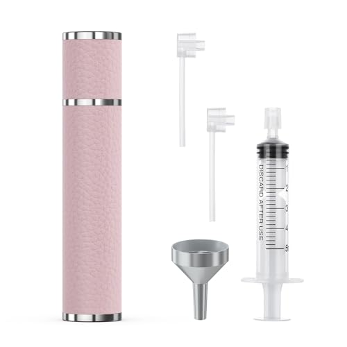 12ml Genuine Leather Perfume Atomizer - Pink, Refillable Mini Cologne Sprayer with Magnetic Cap & 3 Refills Tools