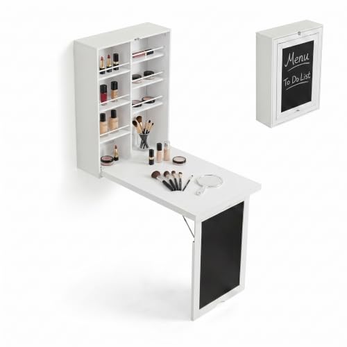 Wall Mounted Folding Nail Desk with Storage Shelves