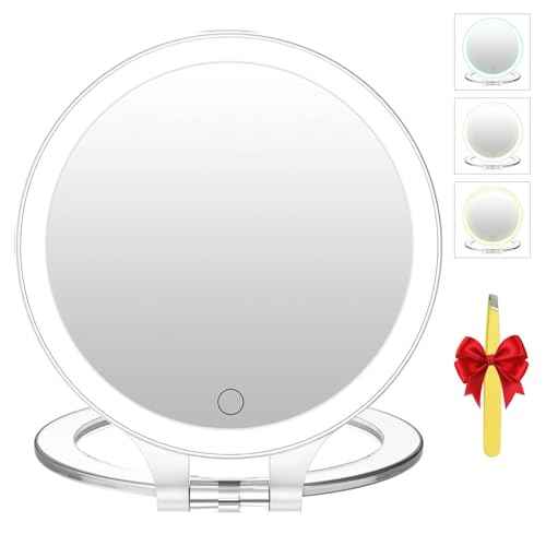 FASCINATE Magnifying Mirror 10X 1X Double Sided Magnification Makeup Vanity Mirror Rechargeable Lighted Mirror with 3 Color Setting Adjustable Rotation LED Vanity Desk Mirror