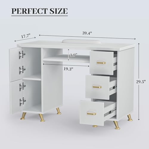 Nail Tech Desk with Storage – White Manicure Table
