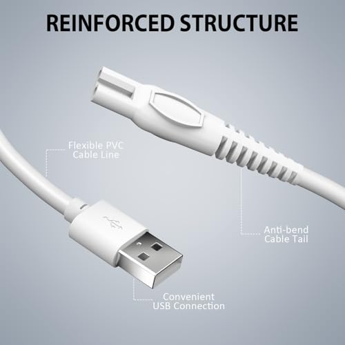 2 PCS Charging Cable Replacement for Krovena Women Electric Shaver, USB Charger Cord for Krovena Razor Trimmer Power Cord, White