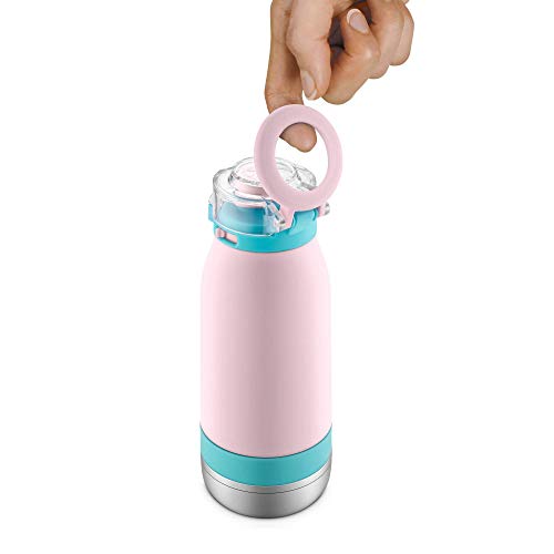 Ello Emma 14oz Vacuum Insulated Stainless Steel Kids Water Bottle with Straw and Built-in Carrying Handle and Leak-Proof Locking Lid for School Backpack, Lunchbox and Outdoor Sports, Cotton Candy