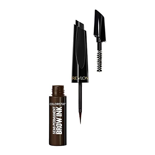 Revlon ColorStay 5-in-1 Semi-Permanent Brow Ink with Spoolie Brush, Waterproof, Transfer-proof, Smudge-proof, Easy to Remove Eyebrow Makeup, 355 Dark Brown Ink, 0.09 fl oz.