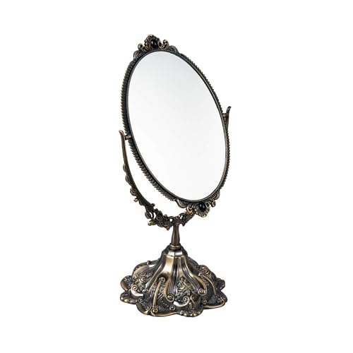 Feyarl Vintage Oval Makeup Mirror - Double Sided Floral Tabletop