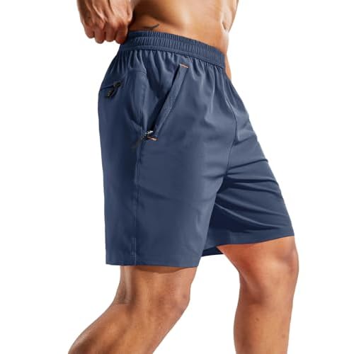MIER Men's Quick Dry Running Shorts with Zipper Pocket Elastic Waist Athletic Workout Exercise Shorts