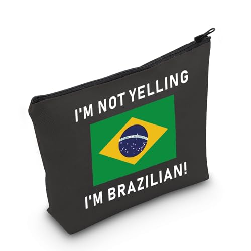 LEVLO Funny Brazil Pride Souvenir I'm Not Yelling I'm Brazilian Makeup Bags Gift for Friend or Coworker (I'm Brazilian+black)