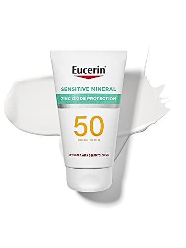 Eucerin Sun Sensitive Mineral Sunscreen Lotion SPF 50, Hypoallergenic, Fragrance Free Sunscreen with Zinc Oxide Protection, 4 Fl Oz Tube