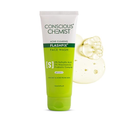 Conscious Chemist¢ç 2% Salicylic Acid Face Wash | 100ml | Face Wash for Oily & Acne Prone Skin for Men & Women, Glycolic Acid & CICA Extract, For Glowing & Radiant Skin, Vegan & Cruelty Free - Flashfix