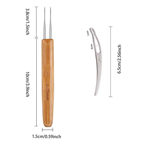 Dreadlock Crochet Hook Tool Set - 0.75mm Stainless Steel with Bamboo Handle