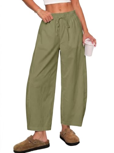 Tankaneo Women's Baggy Barrel Pants High Waist Wide Leg