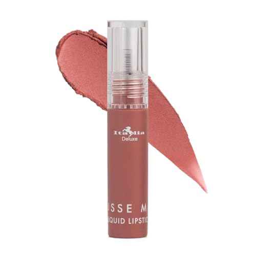 Italia Deluxe Pick 1 Mousse Matte Liquid Lipstick Comfortable Velvet Finish & Zipper Bag (190-01 : ALMOND, Full Size)
