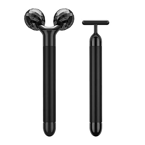 2-in-1 Electric Face Massager with 3D Roller & T-Shape Vibration